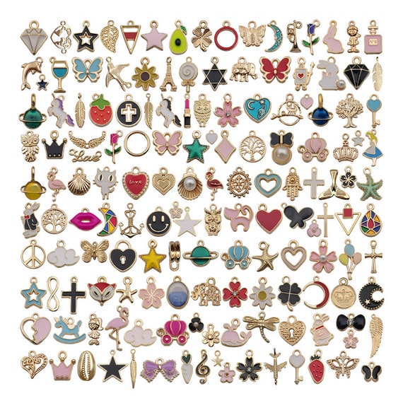 Mix 150PCS Enamel Gold Plated Charms Pendant for Jewelry Making
