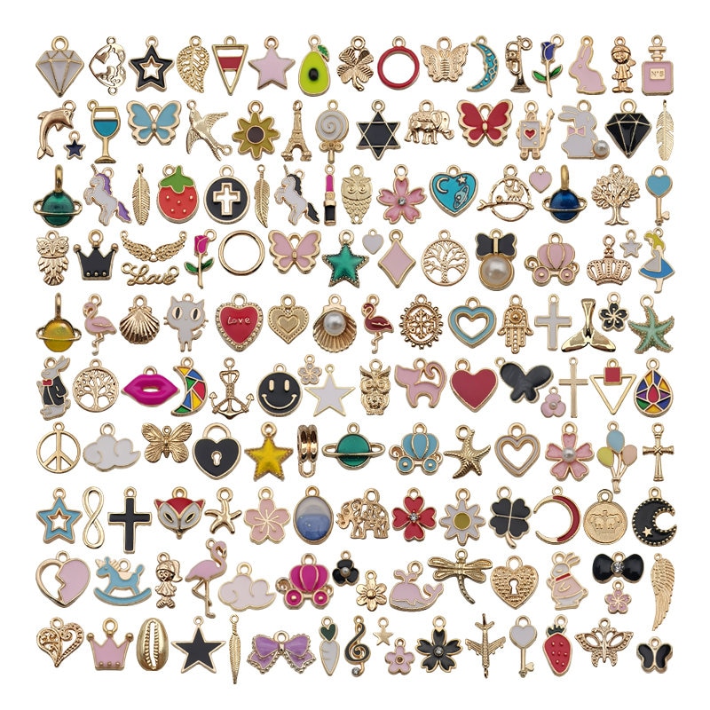 Mix 150PCS Enamel Gold Plated Charms Pendant for Jewelry Making Enamel ...