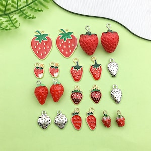 Mix Bulk 20pcs Enamel strawberry fruit charm Charms Plated Gold pendant For DIY Earring necklace Bracelet jewelry Making Accessories
