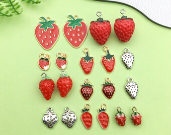Mix Bulk 20pcs Enamel strawberry fruit charm Charms Plated Gold pendant For DIY Earring necklace Bracelet jewelry Making Accessories