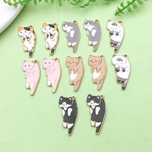 10/12 piezas de colgante de animal con diseño de gato esmaltado de moda para pendientes, collares, pulseras, llaveros, accesorios para manualidades para hacer joyas
