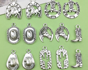 10pcs Antique Silver Western Cowboy Alloy Charms Pendant For Vintage Jewelry DIY Necklace Bracelet Craft Accessories