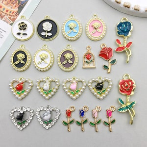 10/20pcs Enamel rose charm Gold Plated Diy Jewelry Accessories Necklace Charm Bracelet Charm Earring Charms Supplies
