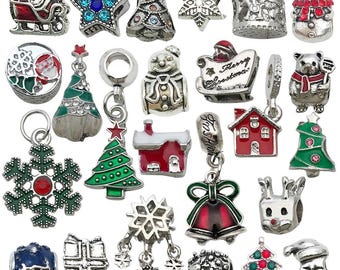 5/24PCS Christmas beads Christmas spacer beads Enamel Gold Plated Christmas large hole beads for DIY Necklace Bracelet Jewelry Making