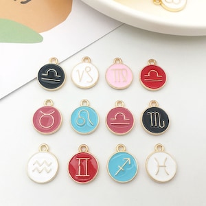 12pcs/Lot 12 Constellation Enamel Charms 6 Color Enamel Zodiac Constellation Charms Astrology Charms for Bracelets Earrings Necklaces