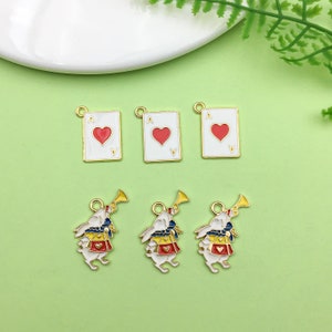 10/20/30 sztuk Emalia Alicja Królik Karty do gry Charms zawieszki do DIY Kolczyki naszyjnik Bransoletka biżuteria Making Akcesoria