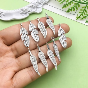 40pcs Mixed Antique Silver Small Feather Charm DIY Metal Pendant for Jewelry Necklace Earrings Bracelet Making Craft Accessories