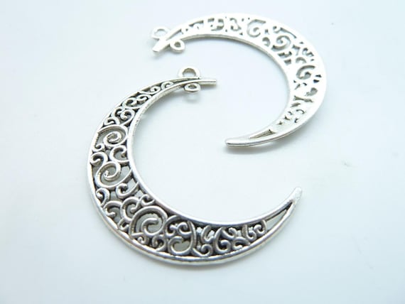 10pcs Antique Silver Filigree Moon Shape Earring Findings Necklace Pendant Jewel