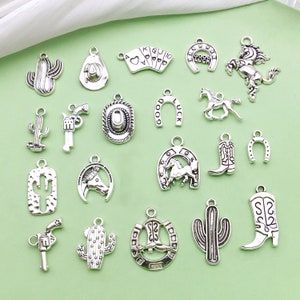 20 pezzi misti di cowboy occidentali con fascino antico tono argento stivali cactus ciondolo collana fai da te braccialetto portachiavi creazione di gioielli accessori artigianali