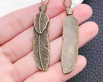 10pcs Antique Bronze Feather Vintage Pendant for Jewelry Findings Making Accessory DIY Craft Supplies 11x56mm