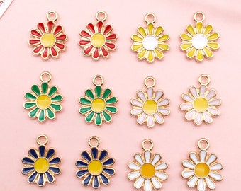 Mix 12pcs bulk Enamel Chrysanthemum Charm pendant for DIY Bracelets Earrings Necklaces Accessory