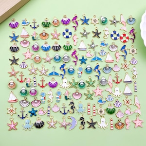 20/50/100pcs Bulk Enamel Marine Life Charm Starfish Shell Pendants for DIY Beach Jewelry Making Keychain Necklace Earrings Craft Accessories