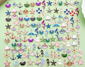 20/50/100pcs Bulk Enamel Marine Life Charm Starfish Shell Pendants for DIY Beach Jewelry Making Keychain Necklace Earrings Craft Accessories