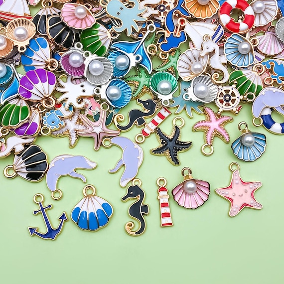 15 Ciondoli In Metallo Misti A Tema Conchiglie E Stelle Marine, Charms Per Creazione Gioielli Fai Da Te, Collane, Bracciali E Portachiavi, Accessori Assortiti