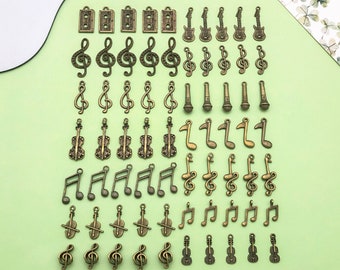 Mezclar 60/20 piezas a granel tono bronce música instrumento musical guitarra encantos colgante para pulseras DIY pendientes collares accesorios para hacer joyas