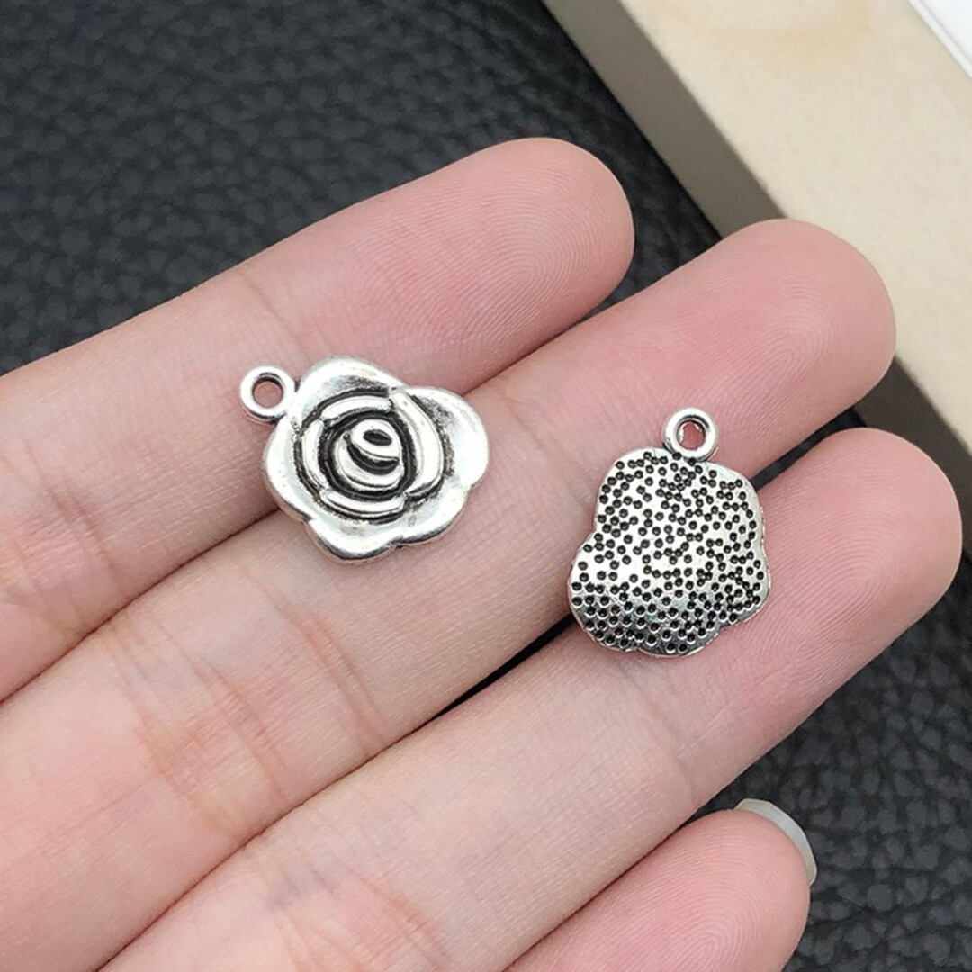 20pcs 18x13mm Antique Silver Mini Rose Flower Charms Pendant B89