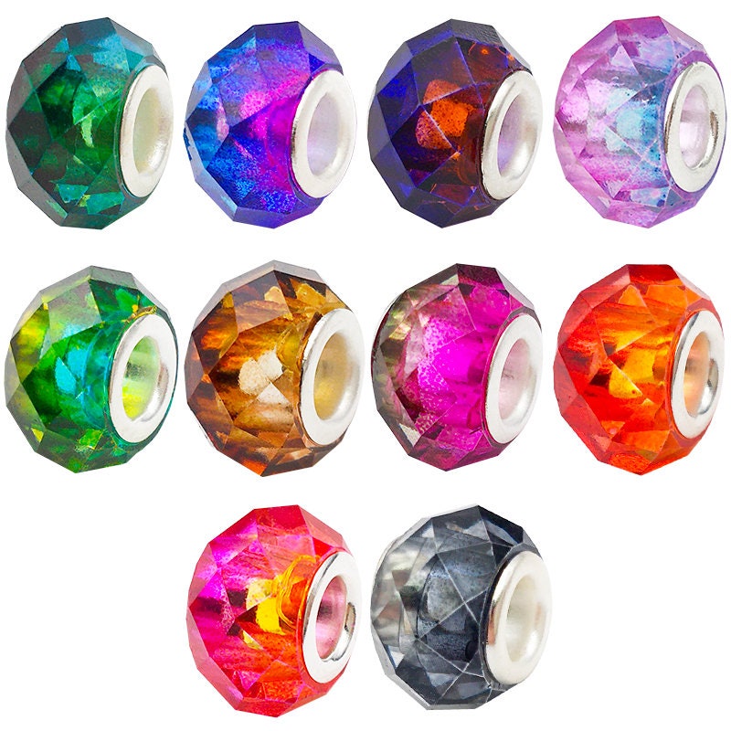 Holographic Glitter Faceted European Beads Large Hole Beads Acrylic Spacer  Beads Mixed Random Picked DIY Bracelet Charms -  Israel