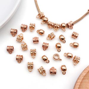 50pcs KC Golden Bail Tube Beads Spacer Beads Hanger Charms Connector Links for DIY Bracelet Jewelry Crafts Making