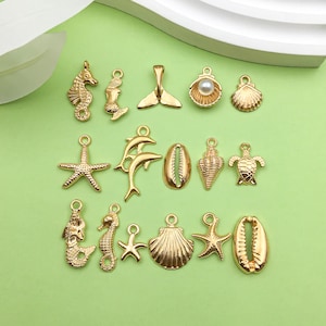16/20pcs Mix KC Gold Shell Dolphin Sea Life Charm for Bracelet Earrings Necklace Jewelry Craft Accessories DIY Finding Jewelry Making