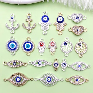 10/20/30pcs Metal Evil Eye Charms，Rhinestone Evil Eye Connector，Gold - Silver Evil Eye Pendant for Jewelry Making Supply