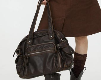 Bolso de moto punk Y2K: Piel sintética suave, bandolera de gran capacidad.