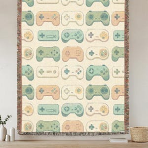 Retro Game Controllers Woven Blanket | Pixelated Console Controllers Pattern