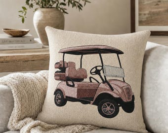 Pink Golf Cart Woven Pillow Home Decor Golf Aesthetic Golf Theme Room Birthday Gift Idea for Her Golf Lover