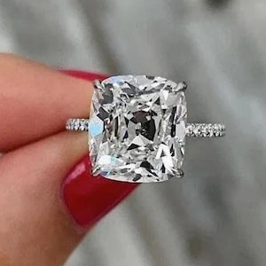 5 CT Cushion Moissanite Diamond Engagement Ring, Diamond Ring, Hidden Halo Ring, White Gold Solitaire Ring, Anniversary Ring, Gift for Her