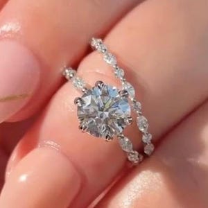 2 CT Round Cut Moissanite Diamond Engagement Ring Set, Vintage style Ring Set, Anniversary Gift Ring Set, Promise Ring, Bridal Wedding Set