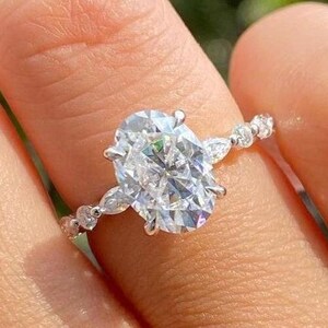 2.5 CT Oval Cut Moissanite Ring, Moissanite Oval Engagement Ring, Moissanite Hidden Halo Wedding Proposal Ring, Unique Pave Promise Ring