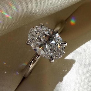 14K Weißgold Oval Form Diamant Moissanite Solitaire Ring, 4 Prong Weißgold Verlobungsring, Moissanite Ring, Versprechen Ring Geschenk für Sie