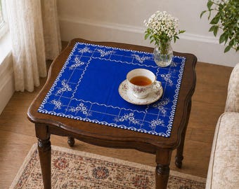 Vintage Leinen Hand bestickt Frühling Floral Tea quadratische Tischdecke & Servietten