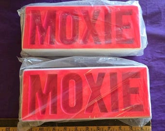 Vintage Moxie Soda Counter Display Sign Pair Acrylic Advertising