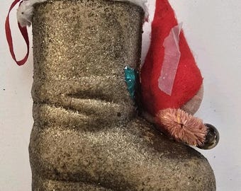 1950s JAPAN Elf Boot Candy Container MCM Christmas Papier Mache Pixie Ornament