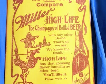 Vintage Miller High Life Bar Tray: Moon Girl Beer Tray, 13 Inch 