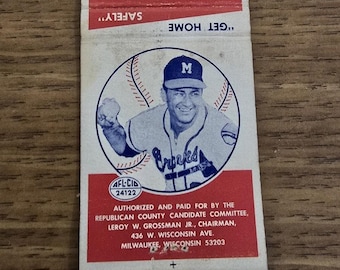 Rare pochette d'allumettes « Milwaukee Braves » de Johnny Logan de 1968