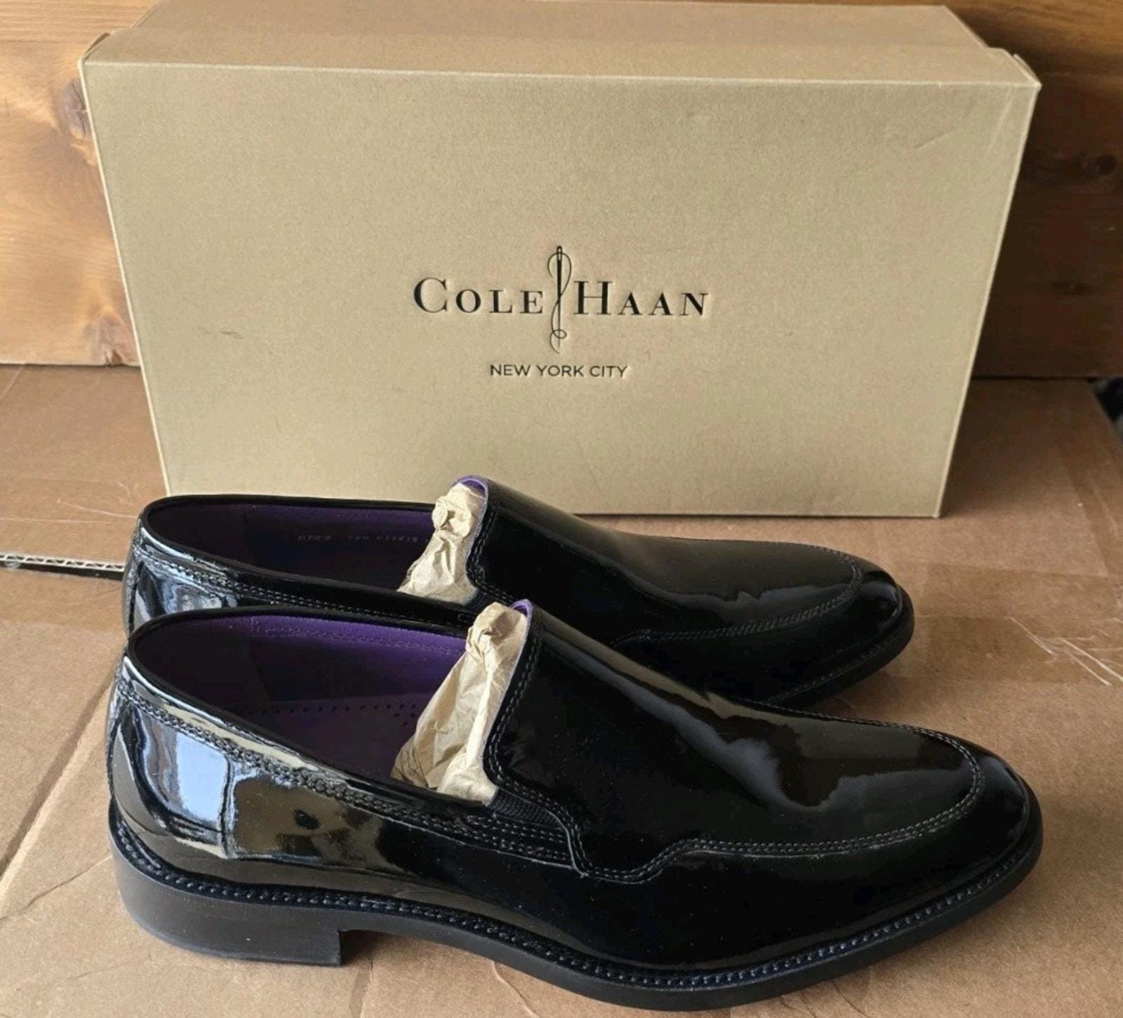 Cole Haan Formal Men’s Black Patent Dress Shoes Made in Italy Loafers Lace Up Cole Haan Morse Grand Wingtip Oxfords - Mens Clothing Online  main image 4