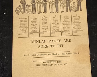 1928 Dunlap Pants Co Tailor Order Book Measuring Guide Cincinnati OH