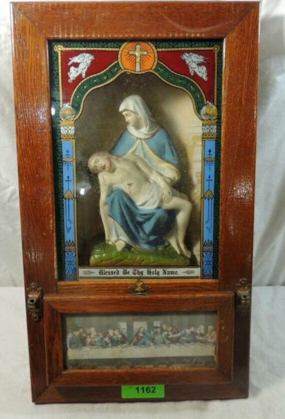 Antique Catholic Oak Last Rites Shadow Box With Pietta Virgin Etsy