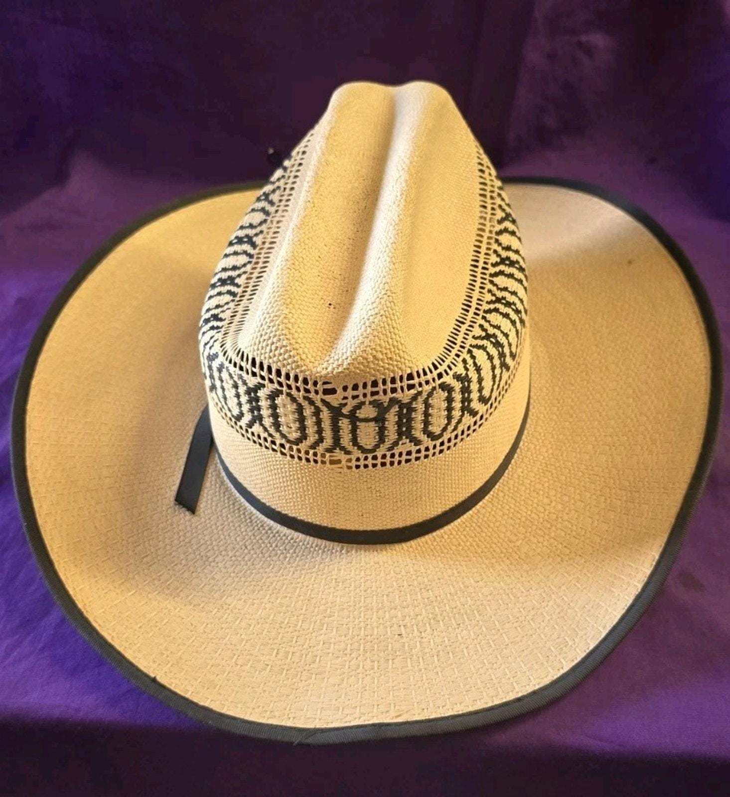 Bailey New West U-Rollit Woven Hat Straw Wide Brim Western Cowgirl Tan 7 3/8 Vintage New West Cowboy Hat By Bailey U-Rollit Tan Straw Sz  main image 3