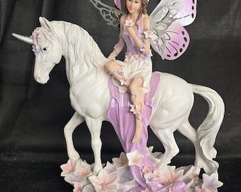 Large Enchanted Fairy Riding Unicorn Figurine 13" OK Lighting Resin