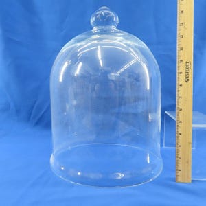 Campana antica in vetro soffiato trasparente del XIX secolo, 38 cm, con cupola e pomello.