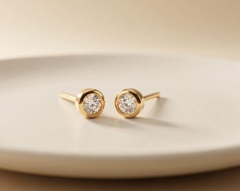 Ronde Moissanite Oorstekers, Verguld, Minimalistische Sprankelende Sieraden
