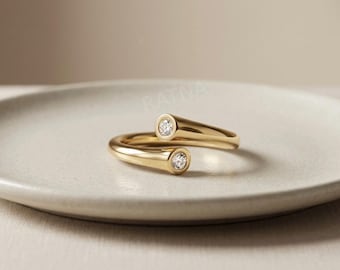 Gold Plated Wrap Ring with CZ Stone | Minimal Open Ring
