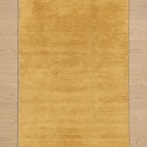 Senapsgula handvävda mattor, enfärgad ullmatta, minimalistisk modern matta, skandinavisk vardagsrumsmatta, handgjord lyxmatta bild 2