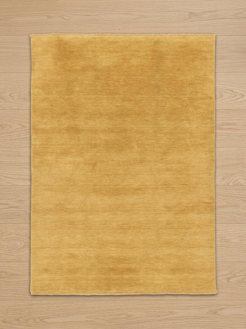 Senapsgula handvävda mattor, enfärgad ullmatta, minimalistisk modern matta, skandinavisk vardagsrumsmatta, handgjord lyxmatta bild 2