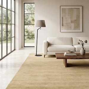 Golden Beige Hand Loom Rug, Wheat Neutral Area Rug, Warm Minimalist Wool Carpet, Scandinavian Living Room Rug, Soft Solid Floor Rug