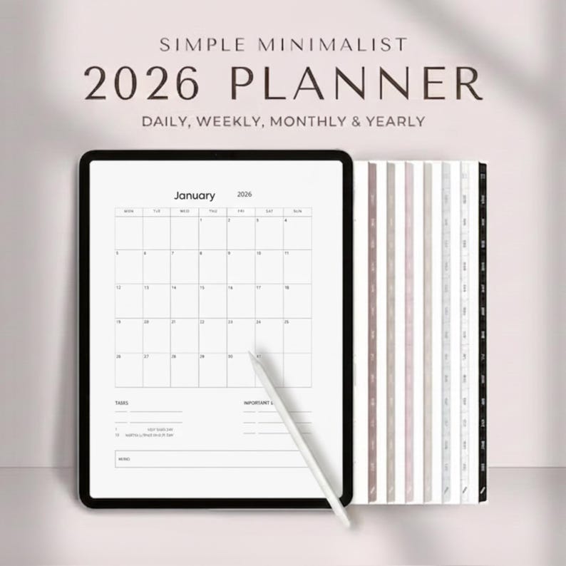 2026 Planner Printable A4 PDF | Minimalist Year Calendar | Monthly ...