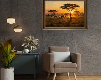 Stampa safari al tramonto africano – Parco nazionale Kruger, arte naturalistica (download digitale)