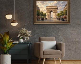 Arte murale vintage di Parigi - Stampa dell'Arco di Trionfo - Scena di strada degli anni '20 - Decorazione di un punto di riferimento francese